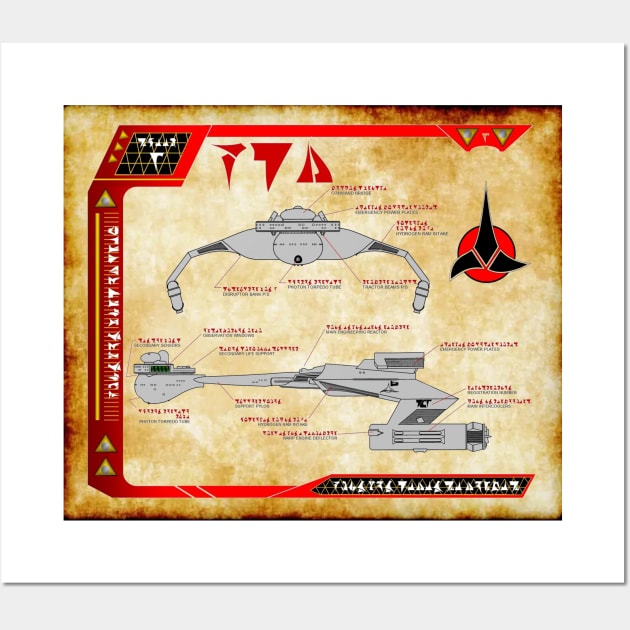 Alien Battle Cruiser Parchment Blueprint TOS Profile and Top views Wall Art by Starbase79